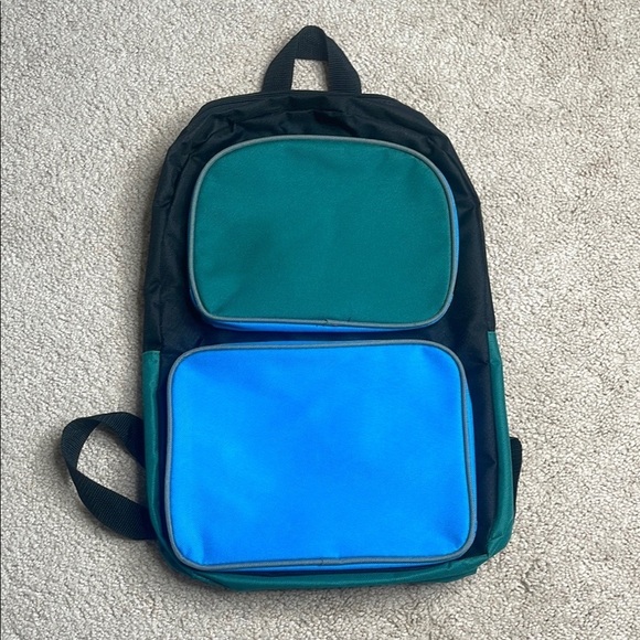 None Other - Sleek Black and Blue Color-Block Backpack